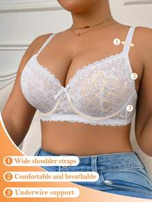 DesireSculpt Plus Size Lace Underwire Bra, 1pc - Multicolor - View 4
