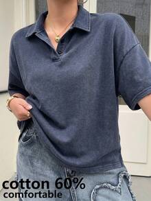 Muchica Summer Casual Vintage Navy Blue Plus Size T-Shirt Graduation - Navy Blue - View 1