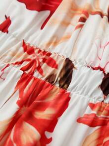GlowEve CURVE Women's Plus Size V-Neck Floral Print Pleated Casual Party Beach Vacation Dress Red And White Summer - Red and White - View 6
