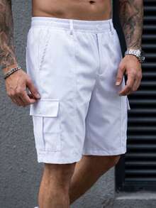 Manfinity CasualCool Celana Pendek Kargo Kasual Pria Bahan Twill Putih - Putih - View 7
