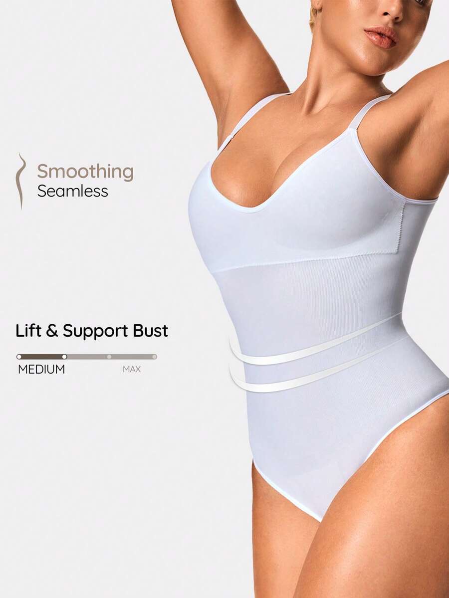 SHAPORA Bộ đồ định hình liền mạch màu trơn cho nữ - trắng - Xem 1