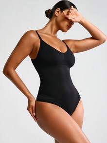SHEIN Faja Moldeadora De Cuerpo Entero Para Mujer De Color Sólido - Negro - Ver 7