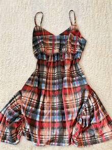 INAWLY Plaid Waist Patchwork Women's Slip Dress - Multicolor - View 1