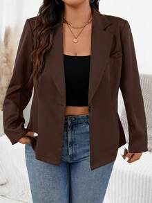 SHEIN PETITE CURVE 小碼大尺碼女款秋冬新款時尚休閒西裝外套 - 棕色 - 查看 4