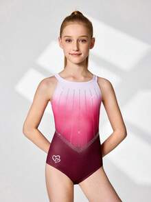 Tween Girls Cute Light Pink Gymnastics Leotard,Ombre Sleeveless Rhinestone Decor Activewear,4-Way Stretch Jumpsuit For Autumn Winter,Gym,Dance, Ballet - Multicolor - View 5