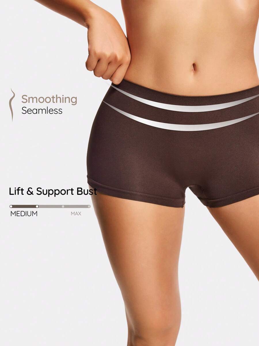 SHAPORA 1件棕色舒适简约女士塑身裤 - 棕色 - 查看 1