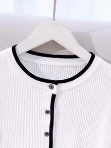 GlowEve CURVE Plus Size Women's French Contrast Trim Elegant Business Casual Slimming Long Sleeve Knit Cardigan Office Confirmation Formal Black And White Autumn - Black and White - View 4