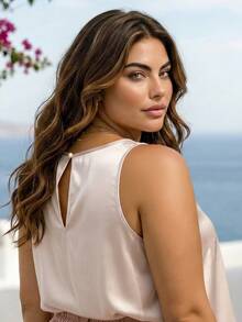 ELLERISSA Plus Size Apricot Satin Low Scoop Cami Top - Apricot - View 2