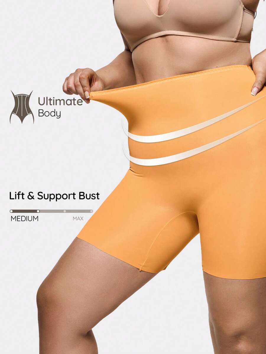 SHAPORA Plus Size Solid Color High Waist Seamless Shapewear Bottom - Orange - View 1