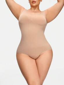 SHAPORA Body de mujer de talla grande de unicolor acanalado - Albaricoque - Ver 3