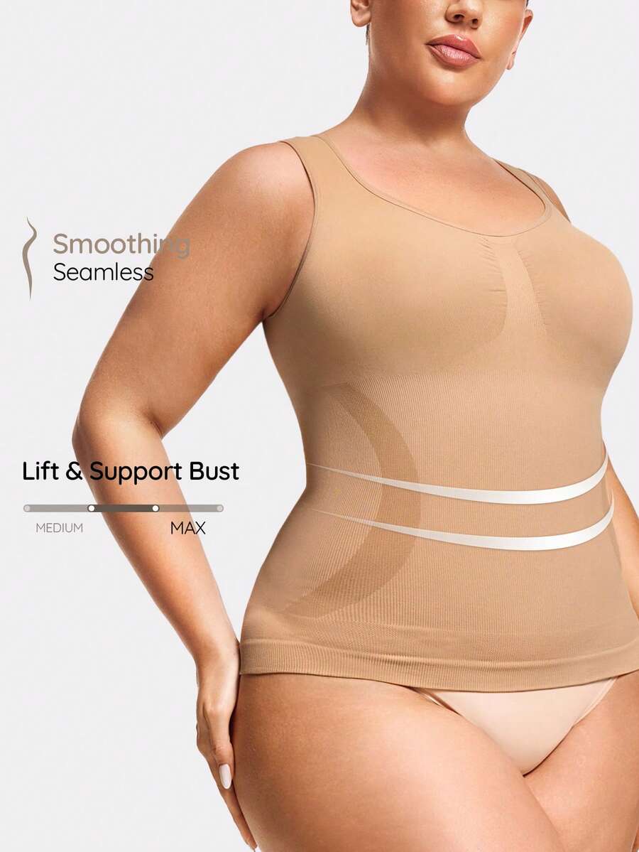 SHAPORA Top de camisola acanalada unicolor talla grande para mujer - Albaricoque - Ver 1