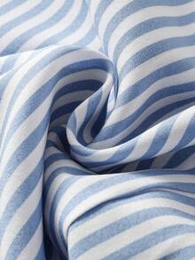 GlowEve Damen gestreiftes einreihiges plissiertes lässiges Pendlerhemd - Blau-Weiß - Übersicht 5