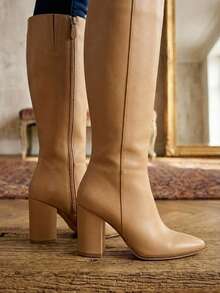 Bota Mujer Alta Elegante 100% Piel Tacón Moderno Variedad de Colores Comodas - Beis - View 3