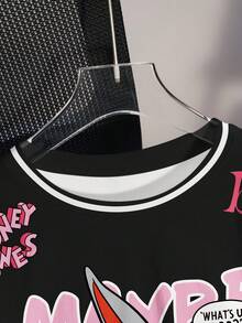 LOONEY TUNES X SHEIN 女士休闲卡通印花短款T恤，夏季 - 白色 - 查看 6
