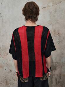 ROMWE MEN Street Life Top de punto holgado para hombre con patchwork, patrón bordado, rayas y calado, camiseta de punto - Multicolor - Ver 4