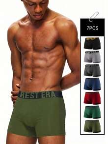 EasyFave Set de 7 calzoncillos tipo bóxer para hombres, cómodos, suaves y transpirables con estampado de letras - Multicolor - Ver 1