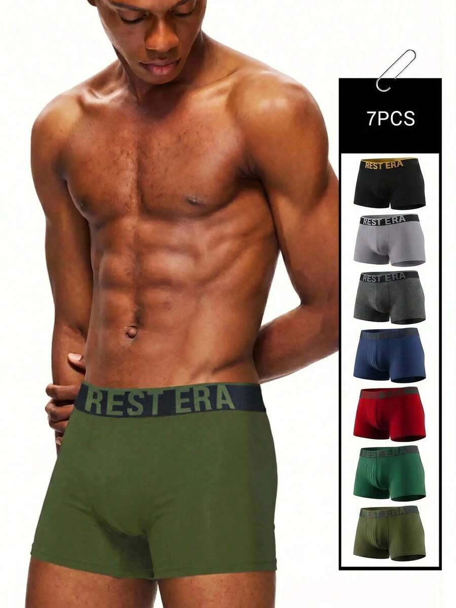 EasyFave Set de 7 calzoncillos tipo bóxer para hombres, cómodos, suaves y transpirables con estampado de letras - Multicolor - Ver 1