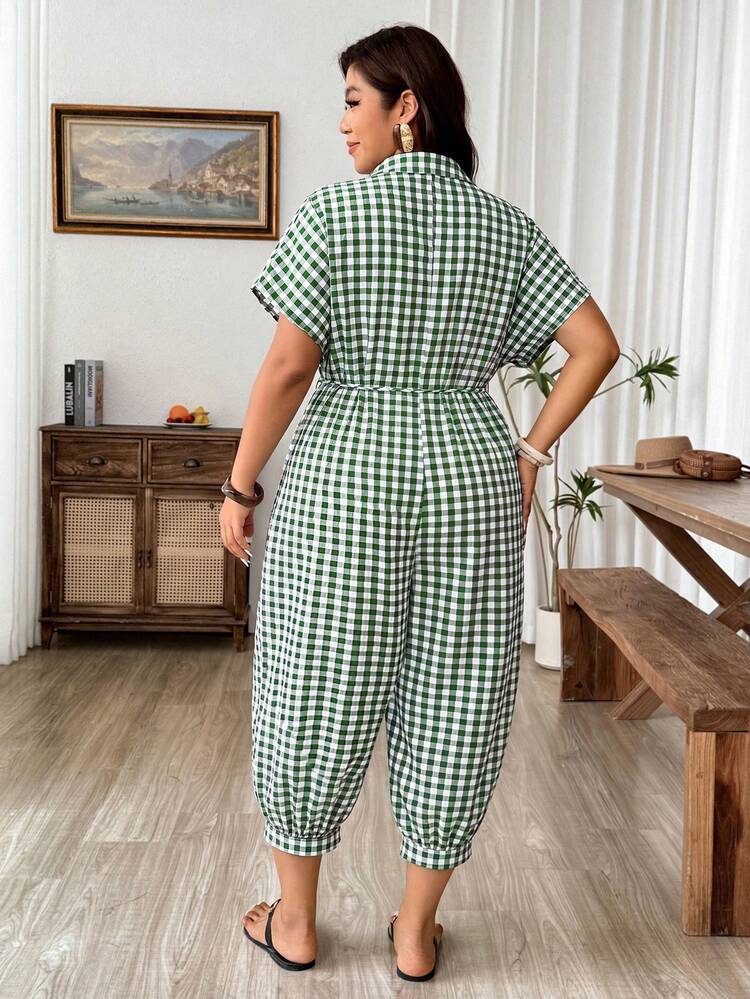 Weeklong Women's Plaid Plus Size High Waist Short Sleeve Loose