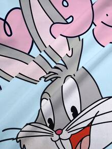 LOONEY TUNES X SHEIN 女款休閒卡通印花圓領T恤，適合日常穿搭 - 白色 - 查看 4