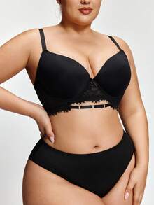 SHAPORA 1pc Plus Size Women's Minimalist Lace Design Supportive Bra, Suitable For Daily Wear, Commute, And Party - Black - View 4