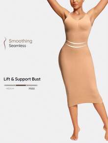 SHAPORA Vestido ceñido de unicolor con cuello redondo y sin mangas para dar forma al Body de mujer - Beis - Ver 1