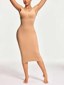 SHAPORA Vestido ceñido de unicolor con cuello redondo y sin mangas para dar forma al Body de mujer - Beis - Ver 5