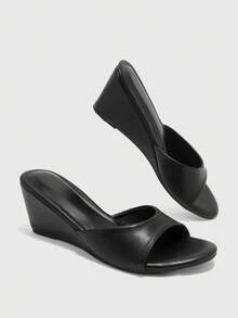 CUCCOO BIZCHIC Women's Simple Casual Fashion Vacation Solid Color Wedge Sandals - Black - View 8