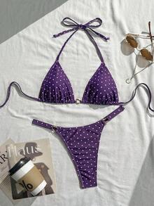 Swim Mod 26SS Spring/Summer Vacation Beach High-End Sexy Polka Dot Swimsuit Two Pieces Set - Multicolor - View 3