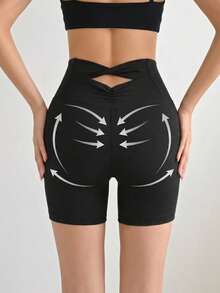 DAZY Shorts ajustados moldeadores de unicolor versátiles y casuales para mujer - Negro - Ver 5
