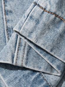 Livesso Jeans en denim taille haute ample à jambes larges pour femmes, avec poches latérales, bleu clair, convient pour les vacances et le port décontracté d'été - Blanc - Voir 7