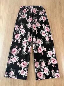 GlowEve CURVE Women's Plus Size Floral Drawstring Waist Wide Leg Long Pants - Black - View 2
