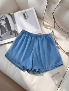 GlowEve CURVE Plus Size Women's Elastic Waist Loose Casual Denim Shorts - Medium Wash - View 7