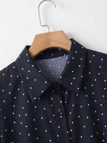 SHEIN CURVE+ 大尺碼女款圓點休閒百搭日常出遊襯衫 - 藍色 - 查看 3