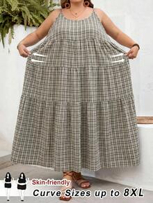 SHEIN CURVE+ 大尺碼 US22 音樂節海邊度假波希米亞風女款印花細肩帶洋裝，適合夏季海灘度假、沙灘罩衫、夏季穿搭 - 彩色 - 查看 8