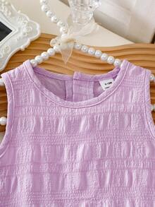 SHEIN Playful Pals 女嬰荷葉邊無袖背心上衣純色洋裝，簡約休閒夏季舒適百搭公主裙，適合外出或疊穿 - 淡紫色 - 查看 4