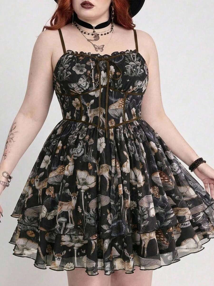 ROMWE Fairycore Retro Pilz Fairy-Core Unterkleid in Große Größen für Frauen - Verschiedenfarbig - Übersicht 1