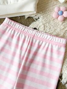 Cozy Pixies 2件組女嬰幼兒/新生兒0-3歲秋冬休閒日常趣味臘腸狗圖案圓領運動衫+粉色條紋長褲套裝 - 彩色 - 查看 7