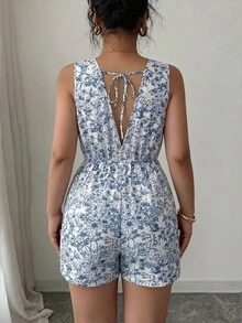 Elenzga 大码优雅印花方领连体裤 - 彩色 - 查看 2