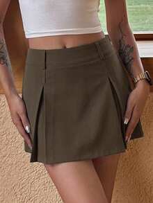 DAZY Women Casual Solid High Waist Pleated Skirt - Coffee Brown - View 6