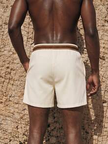 Palasendo Pantalones cortos de playa para hombre con estampado de cocoteros y letras, con cordón en la cintura, para el verano - Albaricoque - View 2