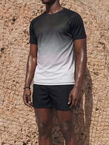 Palasendo Ombre Crew Neck Short Sleeve Men's Swim Rashguards T Shirt For Man T Shirts For Men Men T Shirts - Grey - View 4