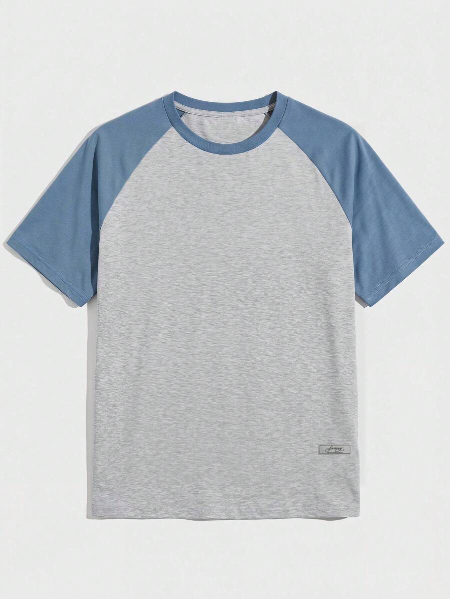 SHEIN NORVETH Men's Colorblock Crew Neck Casual Knit Raglan Short Sleeve T-Shirt - Grey - View 1