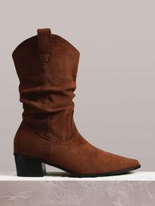 Styleloop Damen Retro Western Stil Plateau Knöchel Stiefel - Braun - Übersicht 1