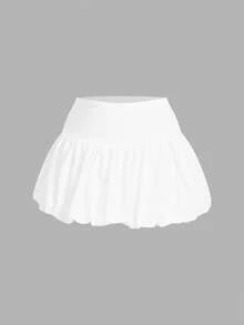 CovetEZ Women's Solid Color Ruffle Fluffy Short Skirt, Versatile Autumn Fashion Date Night Night Daily White Y2k Cute - White - View 5