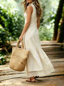SHEIN LUNE Beige Dress For Women Vacation Style Beach Summer Boho - White - View 2
