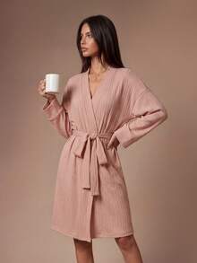 Lazeform Robe de détente femme style Ins, fine, rayée jacquard, ample et minimaliste pour le printemps - Nude - Voir 6