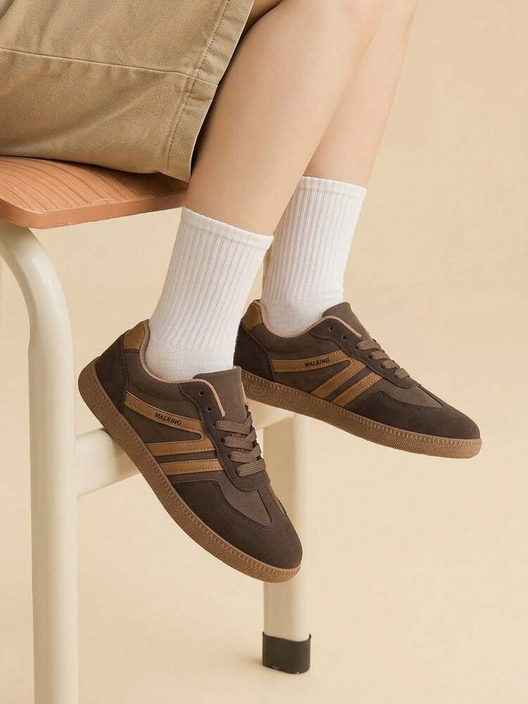 CUCCOO EASI Women's Shoes Lace-Up Round Toe Flat Bottom Casual Sports Shoes Casual Style PU Leather Brown Casual Sports Shoes Daily Outdoor Sports