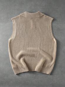 ROMWE MEN Men's Lapel Vacation Jacquard Knit Vest - Apricot - View 2