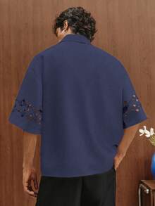 TOKVUE Men's Casual Daily Versatile Burnout Pattern Personalized Shirt, Ceremony - Navy Blue - View 2