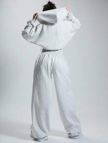 MUSERA Bộ jumpsuit có mũ kéo khóa, eo bo thắt, dáng thoải mái, phong cách thường ngày/loungewear, cơ bản cho tủ đồ capsule, mặc hàng ngày, mùa đông, sân bay, màu xám, kéo khóa, xuân hè - Màu Xám nhạt - Xem 2